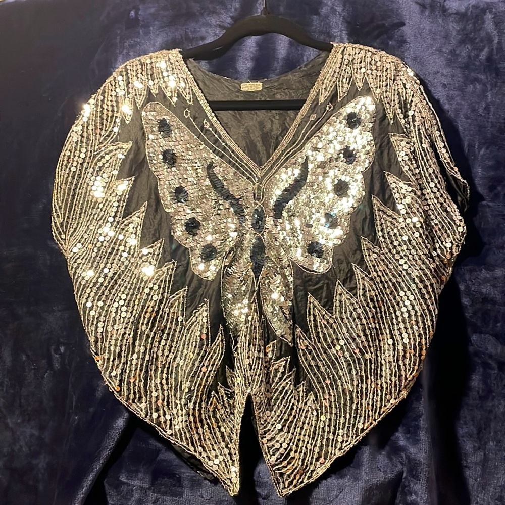 Silk & Sequin Butterfly Disco Top
